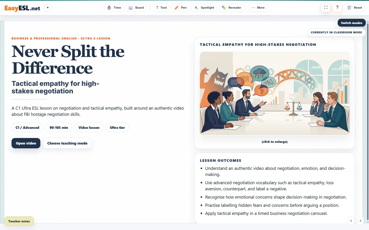 Never Split the Difference EasyESL browser e-lesson with a tactical empathy activity.