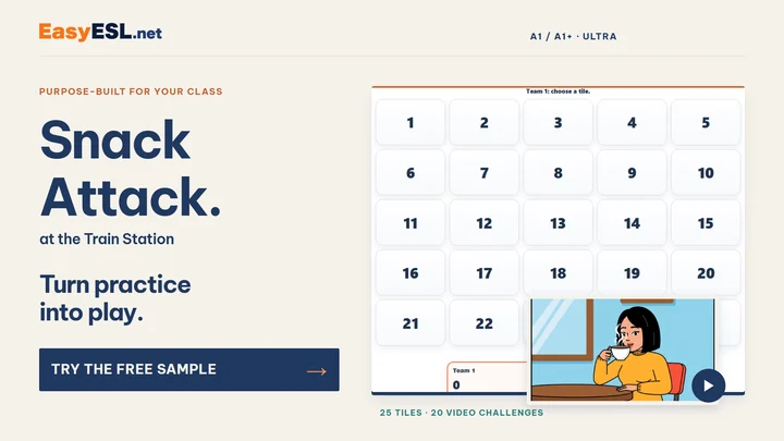 Snack Attack Ultra video speaking game with numbered team tiles.